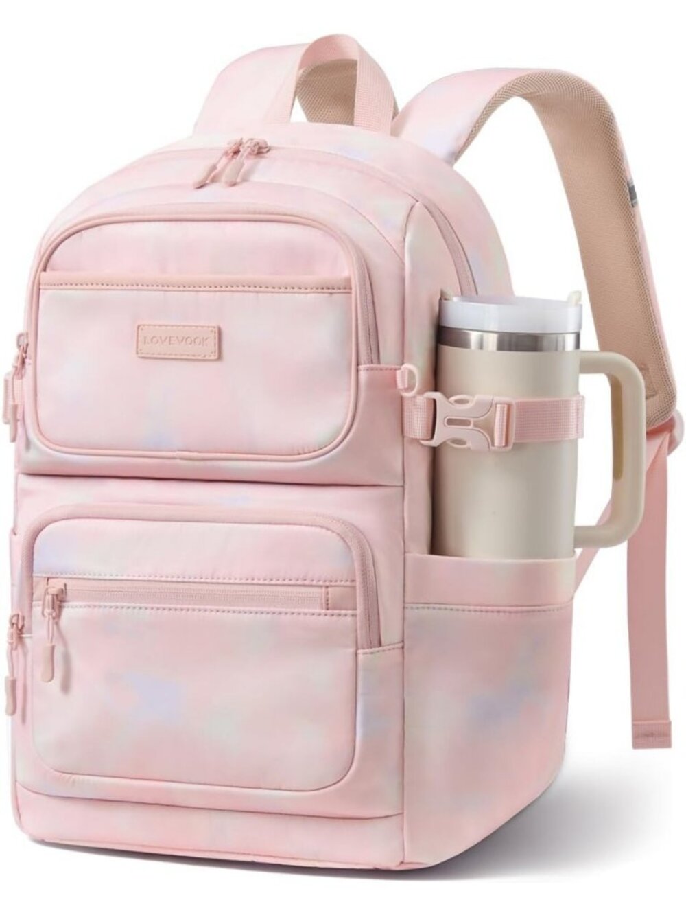 Stylish Large Capacity Pink Tie-Dye Backpack for Teens & College, Lightweight
